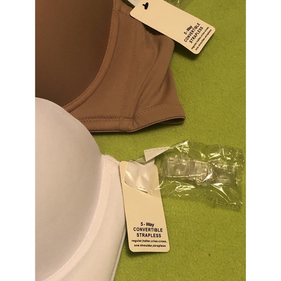 Hips & Curves 5-Way Convertible Bra Bras White & Skin Color 40D Strap Strapless - Picture 3 of 5